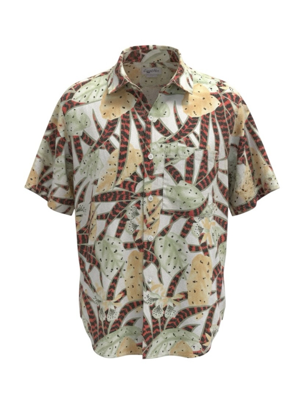 Women’s Short-Sleeve Tropical Print Shirt - Green/Beige